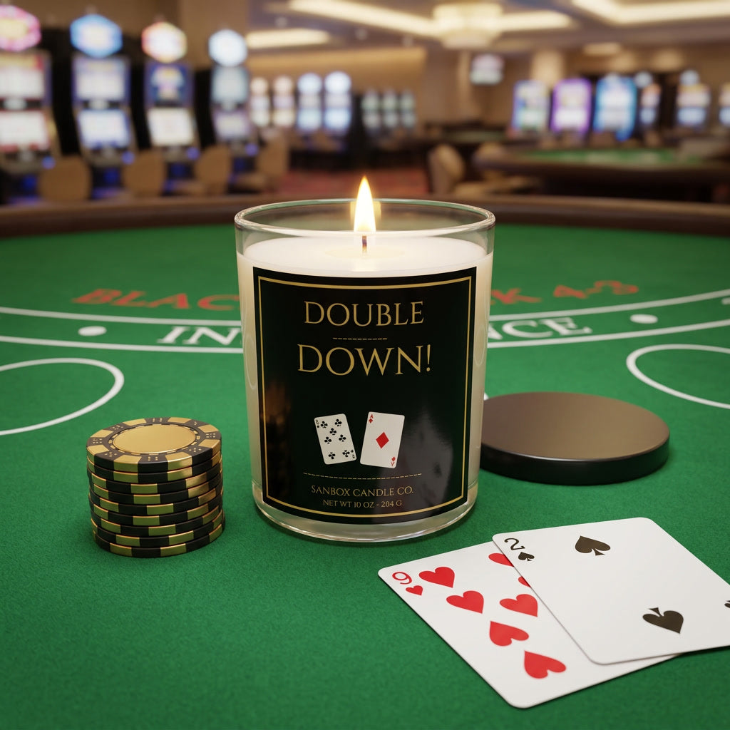Double Down Soy Candle - Casino Gift Shop Candle, Las Vegas Novelty, Hand-Poured Gambler's Edition, 10 oz