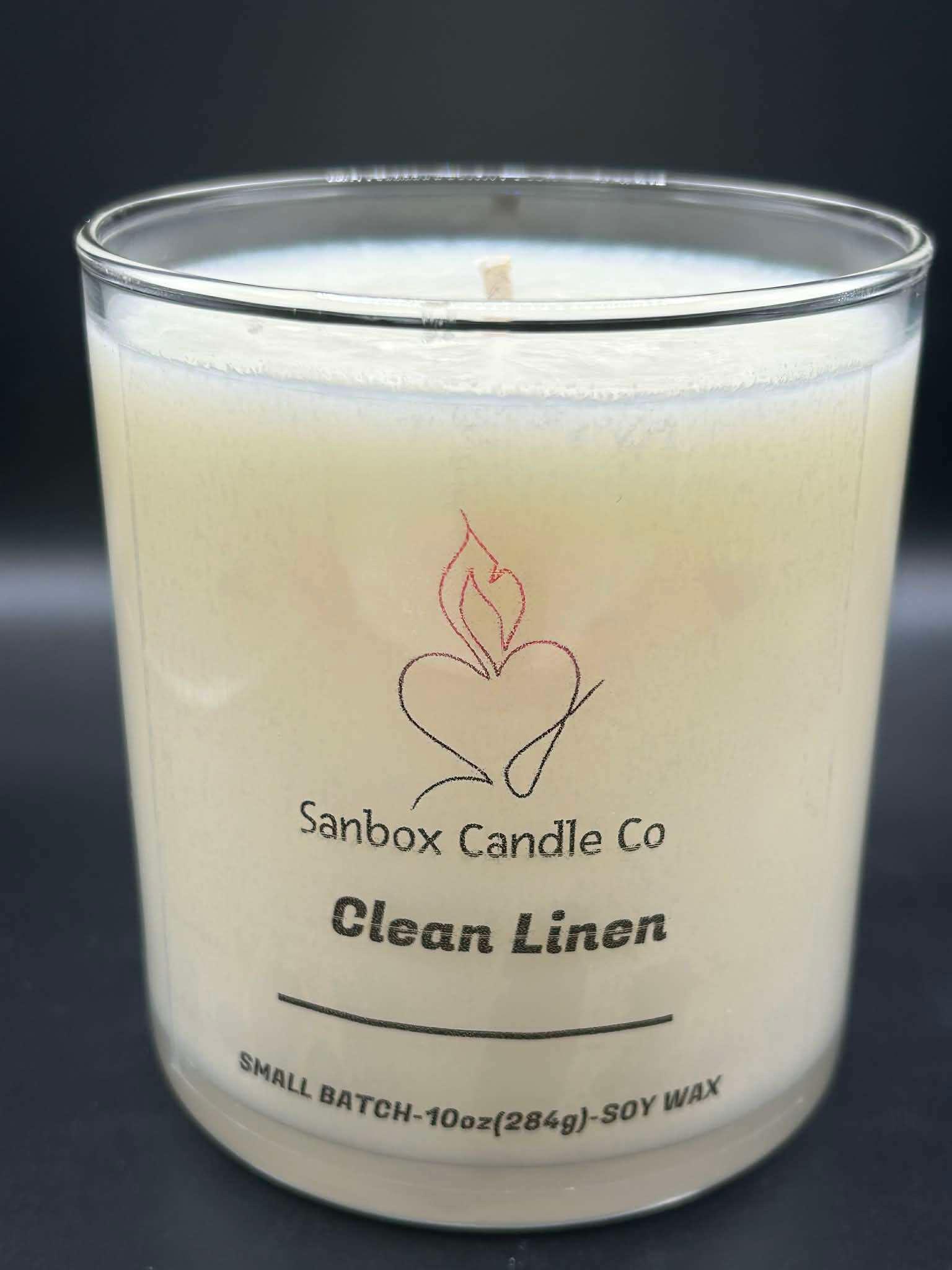 Clean Linen scented soy wax candle in clear glass, 10oz small batch candle.