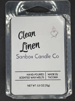 Clean Linen hand-poured scented wax melts package, 2.5oz, made in Tacoma.