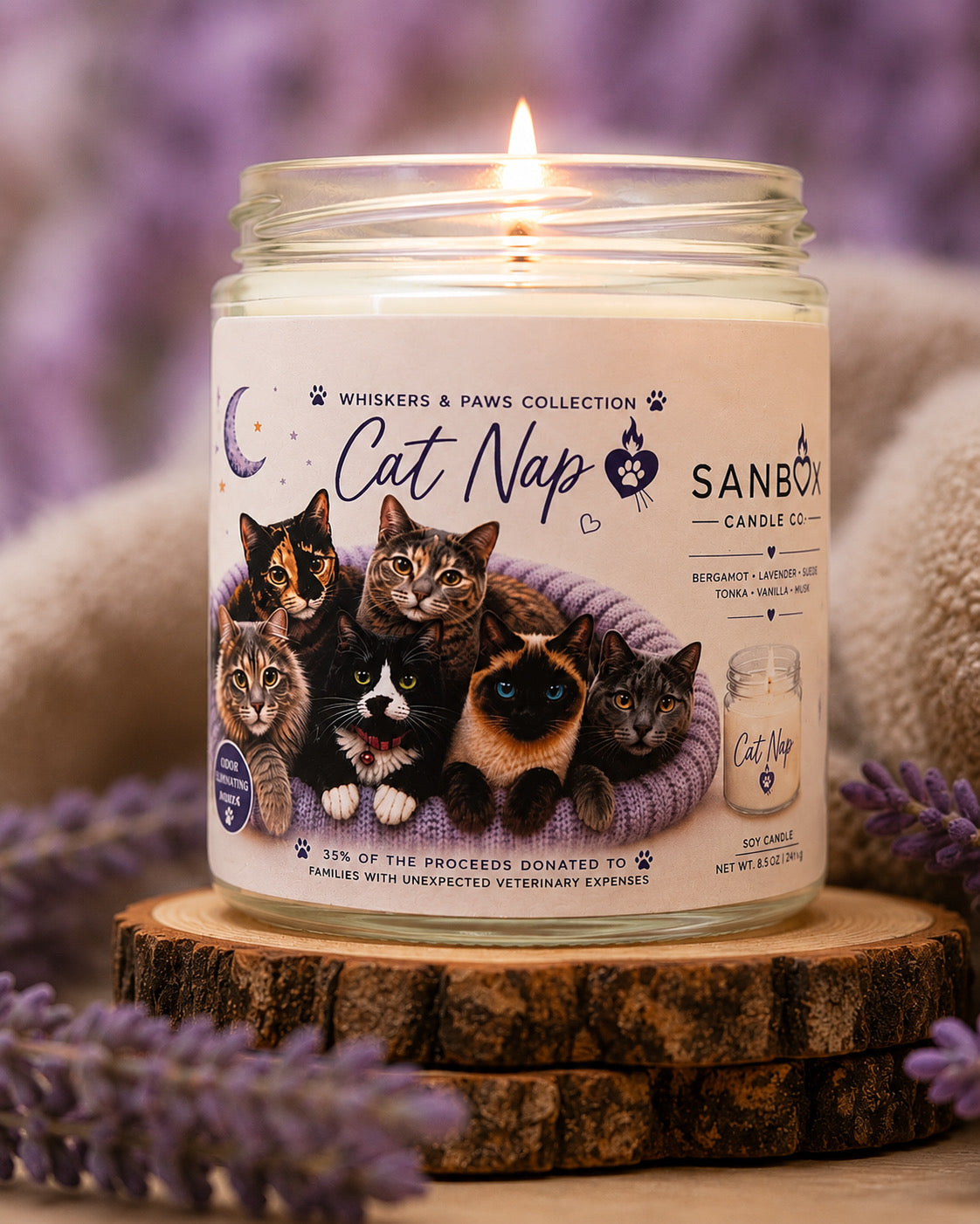 Cat Nap 8 oz Odor-eliminating Soy Candle