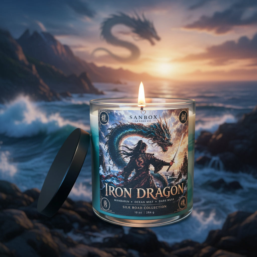 Iron Dragon 10-oz Soy Candle   Mandarin, Ocean Mist & Dark Musk