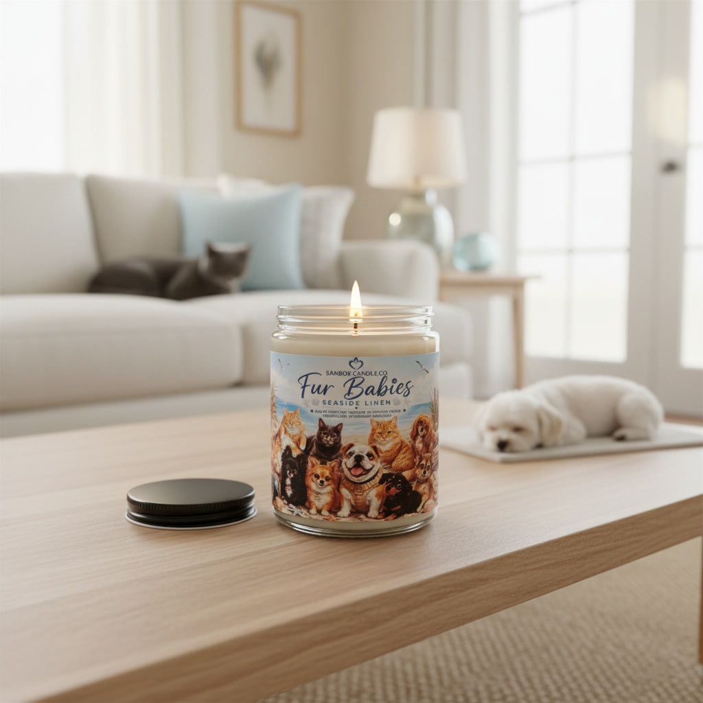 FUR BABIES - 8 oz Odor Eliminating Soy Candle - Seaside Linen