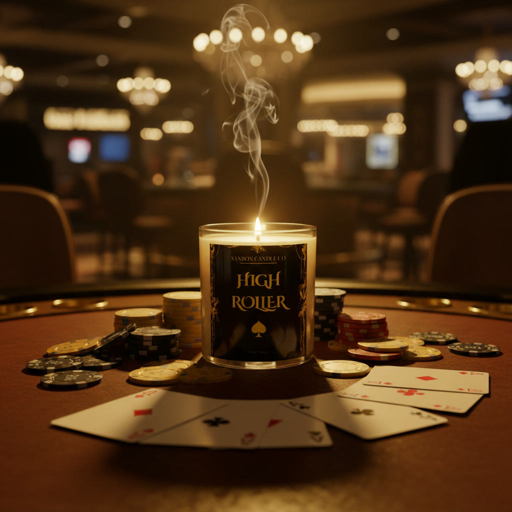 HIGH ROLLER Soy Candle - Casino Gift Shop Candle, Las Vegas Novelty, Hand-Poured Gambler's Edition, 10 oz