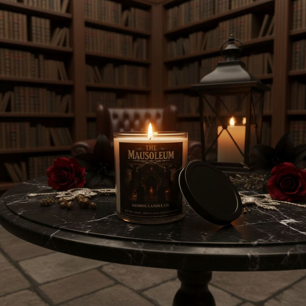 Handmade gothic soy candle The Mausoleum 10 oz with dark atmospheric scent and clean burn
