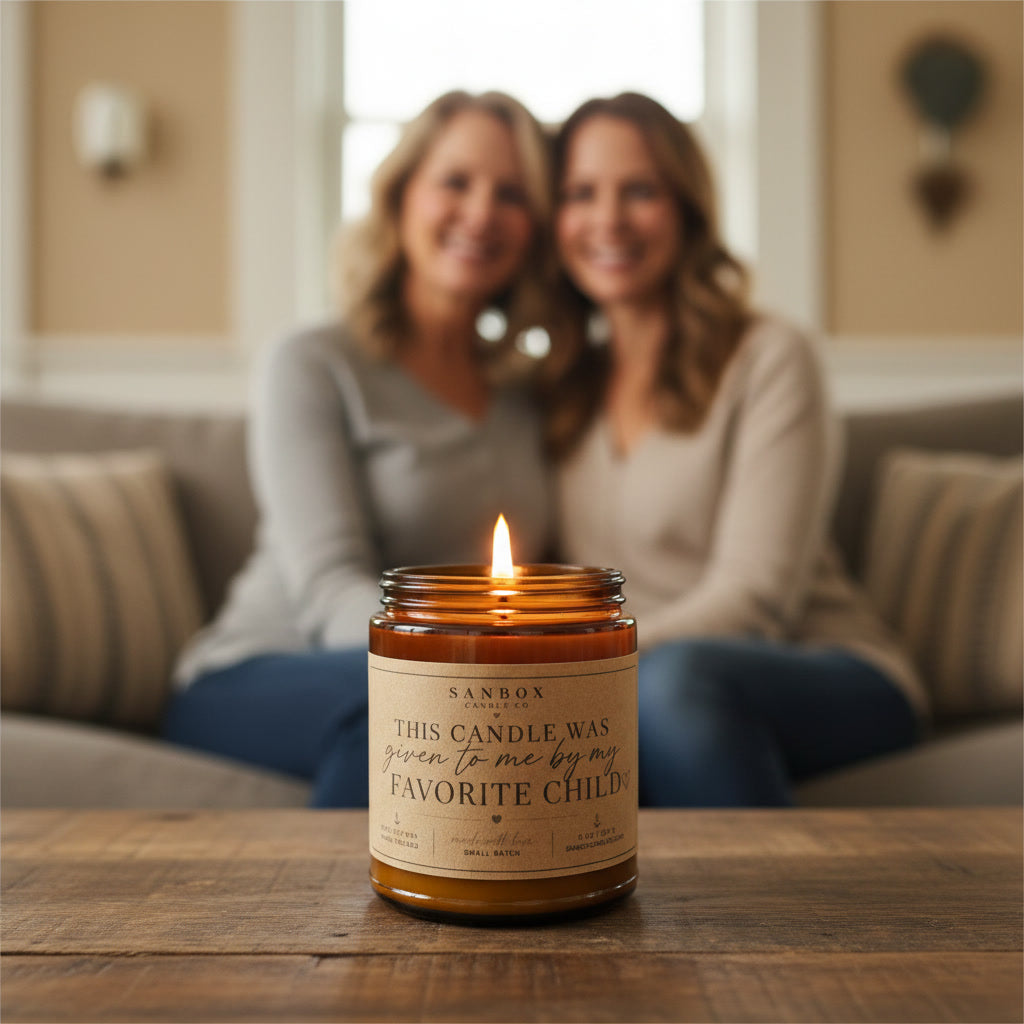 THIS CANDLE WAS GIVEN TO ME BY MY FAVORITE CHILD - FUNNY GIFT CANDLE - AMBER JAR
