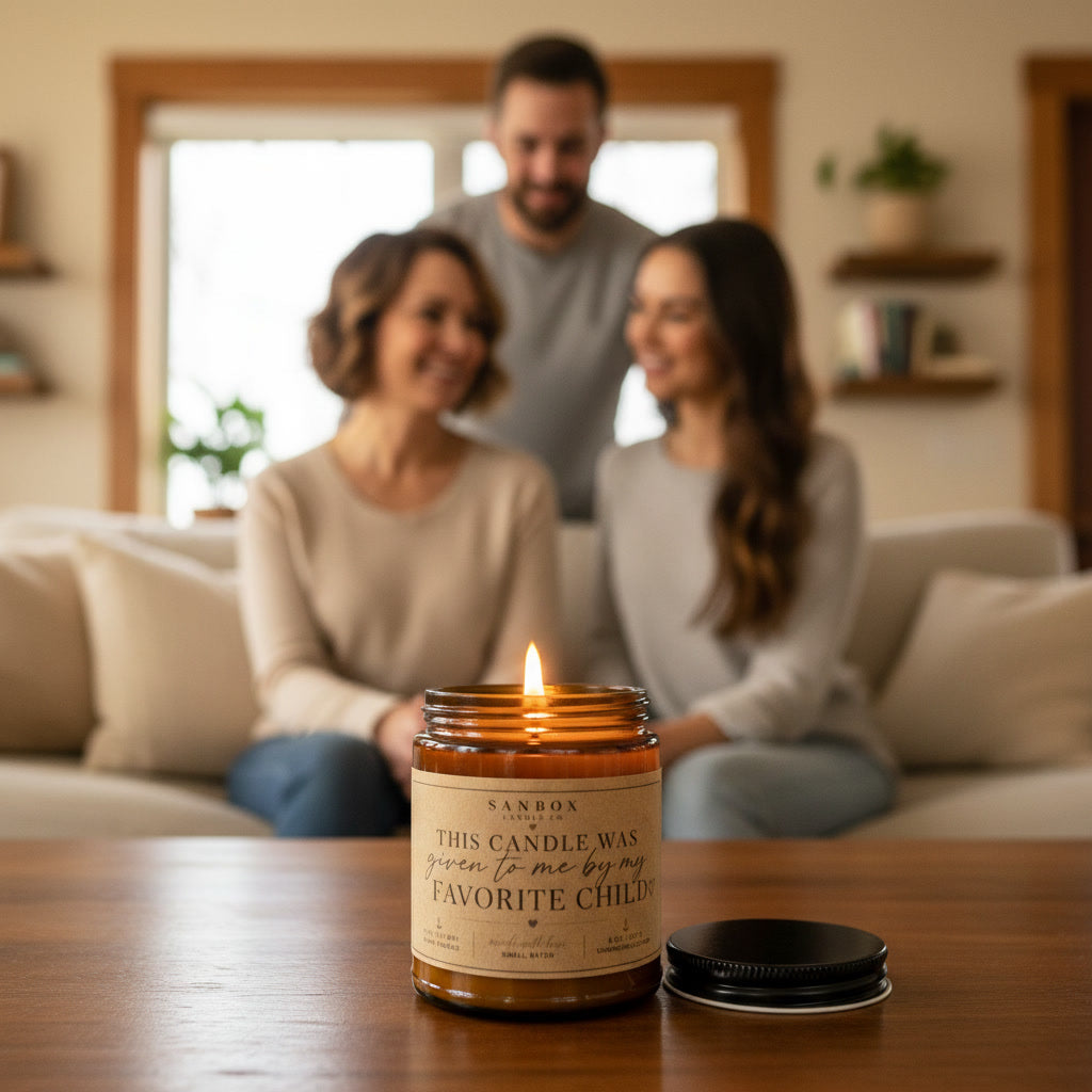 THIS CANDLE WAS GIVEN TO ME BY MY FAVORITE CHILD - FUNNY GIFT CANDLE - AMBER JAR