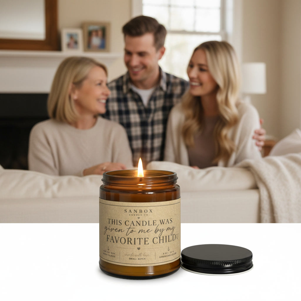 THIS CANDLE WAS GIVEN TO ME BY MY FAVORITE CHILD - FUNNY GIFT CANDLE - AMBER JAR