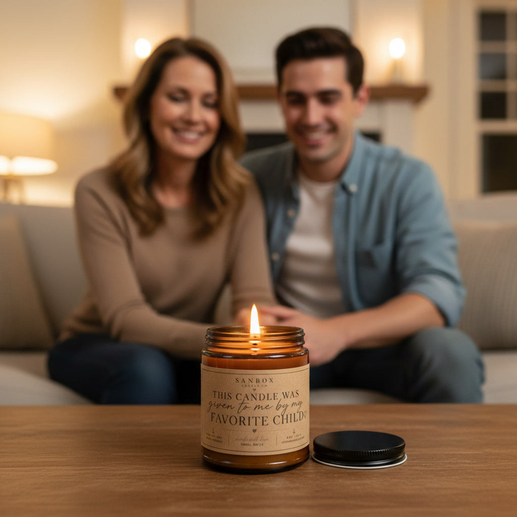 THIS CANDLE WAS GIVEN TO ME BY MY FAVORITE CHILD - FUNNY GIFT CANDLE - AMBER JAR
